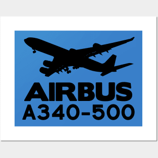 Airbus A340-500 Silhouette Print (Black) Posters and Art